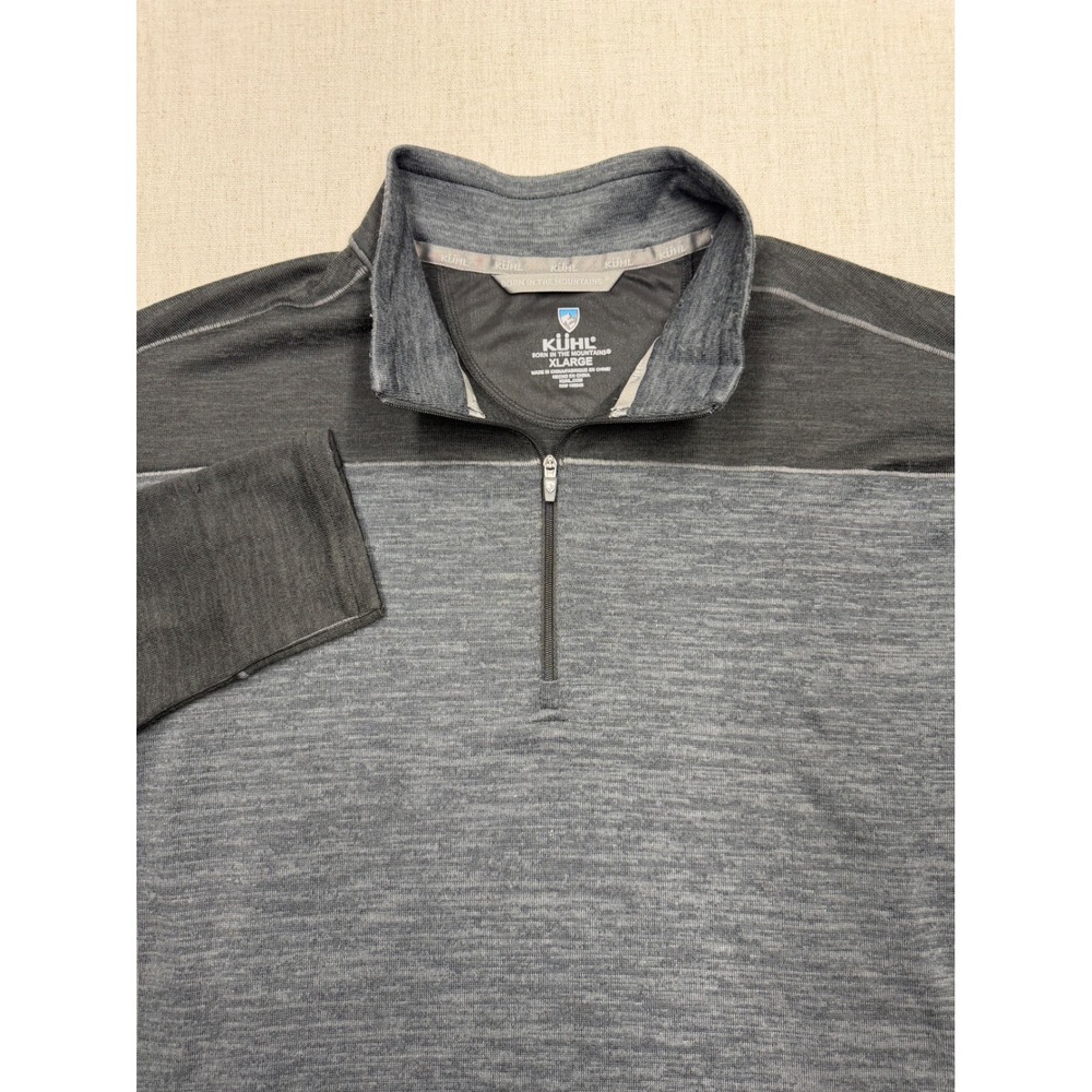 KUHL Revel 1/4 Zip Pullover Sweater Mens XL Gray Black Performance Thumbholes
